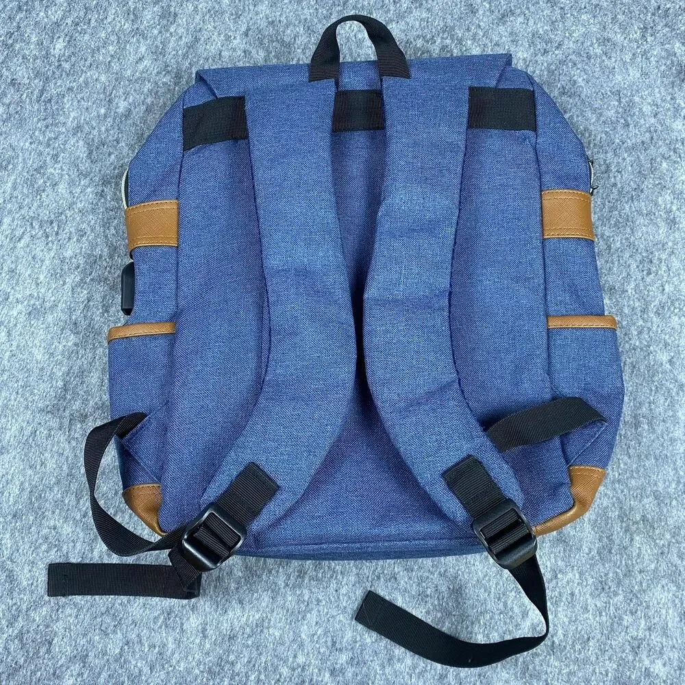 Modoker Vintage 15 inch Laptop Backpack with USB Charging Blue/Brown Leather
